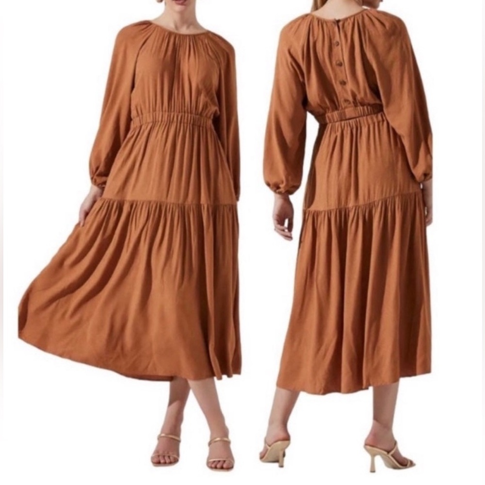 Astr Women's Midi Dress in Rust Brown